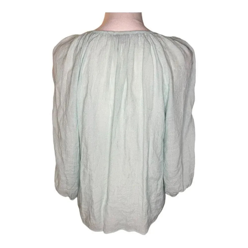 Zac & Rachel Women’s Medium Blue Tie Neckline Lightweight Bohemian Top - Picture 2 of 7